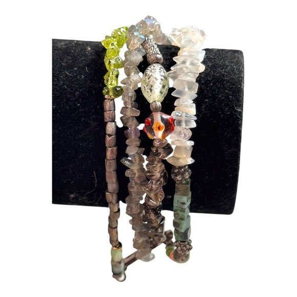 Vt 925 Sterling Silver Chunky Multi Strand Labradorite Moonstone Beaded Bracelet - Picture 1 of 8
